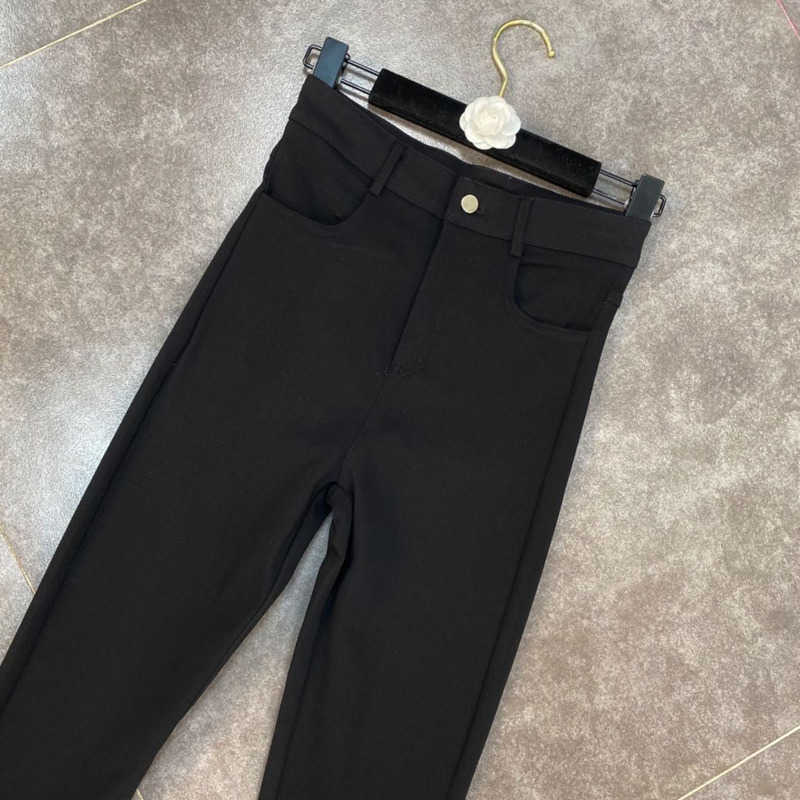 DEAT Women Black High Waist Stretch Is Thin And Fashionable Temperament All-match Pants Spring Summer MZ669 210709
