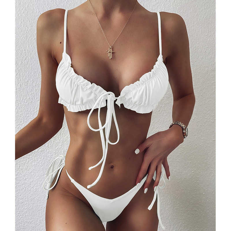 MYTENG Sexy Bandage Thong Bikinis Print 2 piece set Swimwear women Mjuer Push up Swimming Suit For Biquini 210611