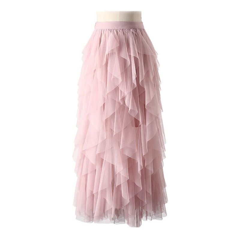 TIGENA Fashion Tutu Tulle Skirt Women Long Maxi Skirt Korean Cute Pink High Waist Pleated Skirt Female School Sun spodnica 210306