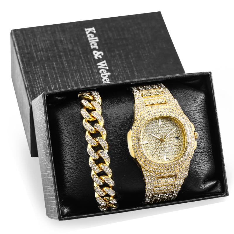 Wristwatches Men Watches Luxury Diamond Bracelet Set Gift For Boyfriend Fashion Golden Stainless Steel Quartz, Watch gift set 02
Wristwatches Men Watches Luxury Diamond Bracelet Set Gift For Boyfriend Fashion Golden Stainless Steel Quartz, Watch gift set 02