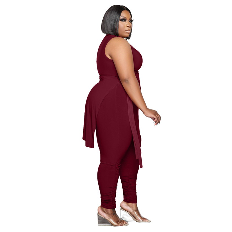 Plus Size 3XL 4XL Women Two Piece Set Matching Tracksuits Long Style Sleeveless Sweatshirt Tops Stacked Leggings Casual Sports suits Solid Fall Clothe