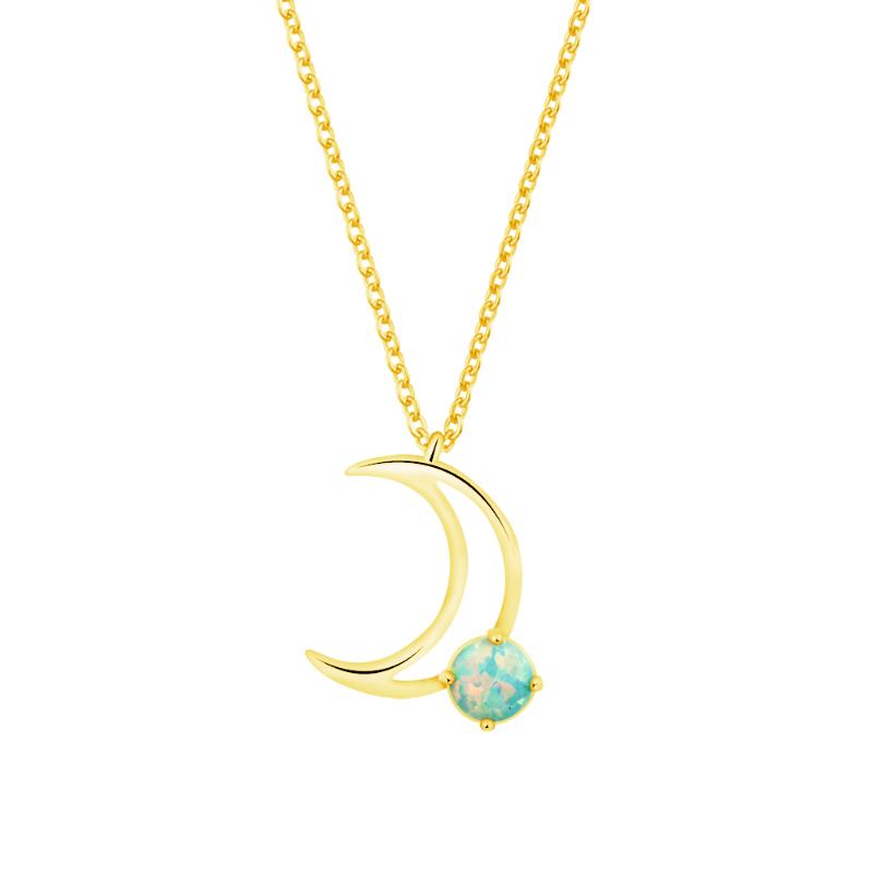 Pendant Necklaces Gold Horn Crescent Moon Necklace For Women Blue Opal Stone Charms Link Chain Lucky Jewelry Gift Collier