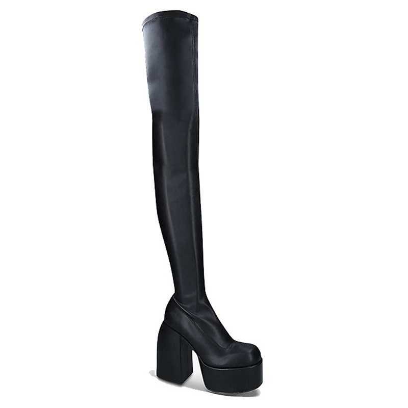 punk style autumn winter boots elastic microfiber shoes woman ankle boots high heels black thick platform long knee high boots 210821