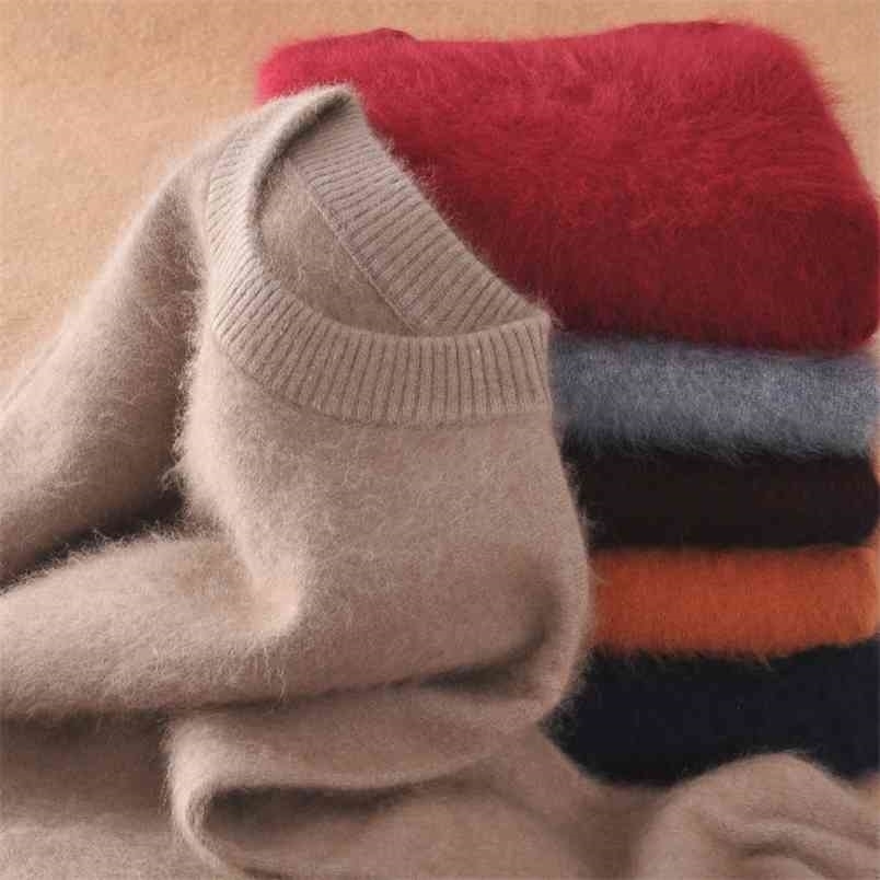 Men Pullovers 100% Mink Cashmere Knitting Sweaters Fashion Winter Thick Warm Pullovers Man Sweater 210818