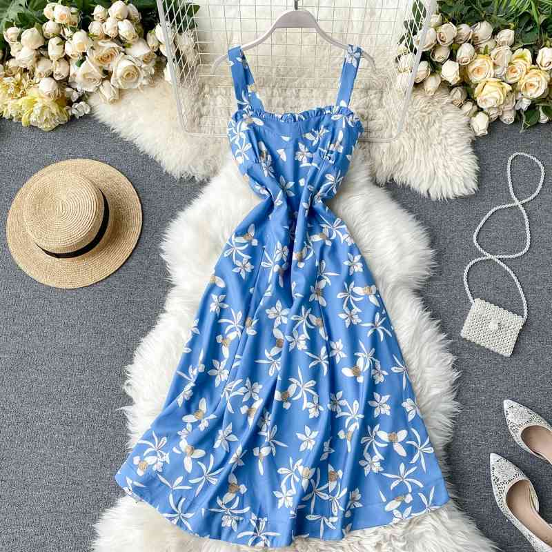 Women Vintage Floral Pinted Dress Fahsion Summer Spaghetti Ruffles Beach Ladies Elegant Blue Long Robe Vestidos 210602
Women Vintage Floral Pinted Dress Fahsion Summer Spaghetti Ruffles Beach Ladies Elegant Blue Long Robe Vestidos 210602