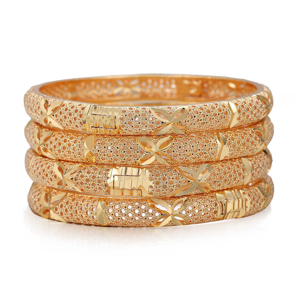 4pcs/Lot Gold Bracelet 4-10 Baby Girls Child Dubai Circle Bangles Jewelry Arab Middle Eastern African Fashion Metal Bangle 210918