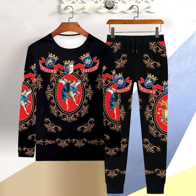 autumn and winter long-sleeved T-shirt men 3D tiger casual T-shirt trousers 2 piece clothes Chinese style dragon suit 201210