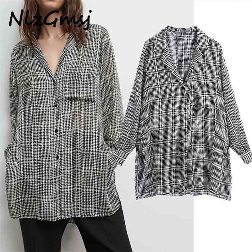 Blouse Women Spring Long Chiffon Shirts Female Fashion Single Pocket Loose Gray Plaid Tops 210628, As picture
Blouse Women Spring Long Chiffon Shirts Female Fashion Single Pocket Loose Gray Plaid Tops 210628, As picture