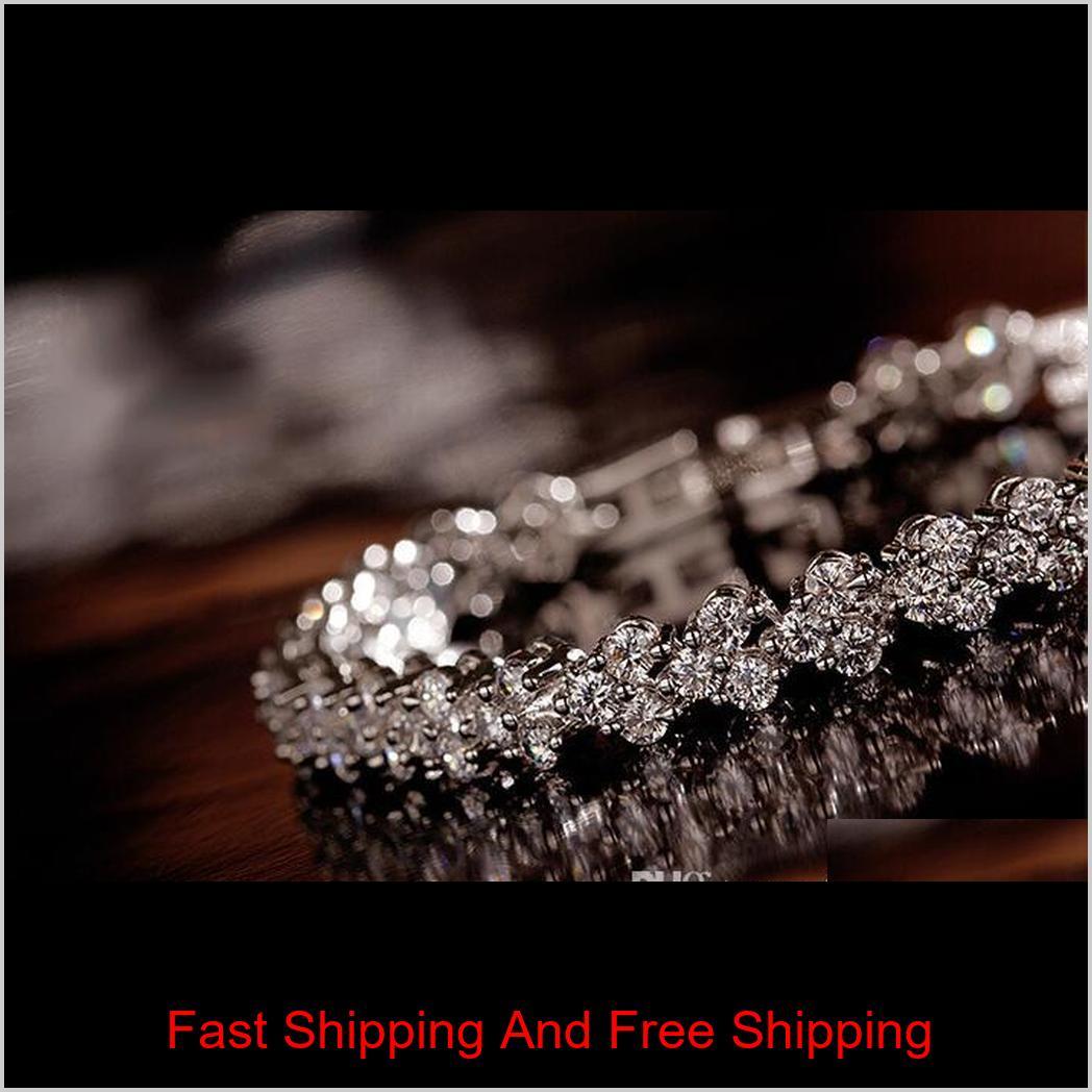 Tennis Luxury Austria Shining Crystal Bracelets Genuine 925 Sterling Silver Charms Bracelet Zircon Diamond Roman Tennis Link Brace