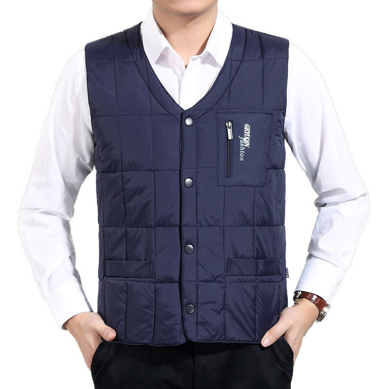 Casual Male Vest 80% White Duck Down Vest Men Autumn Winter Warm Sleeveless Jacket V-neck Button Down Zipper pocket Waistcoat 201225