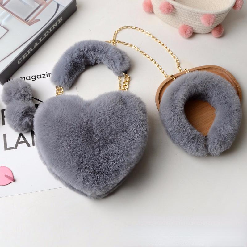 Evening Bags Faux Fur Heart Shaped Shoulder Bag Winter Designer Female Plush Purses And Handbags Ladies Crossbody