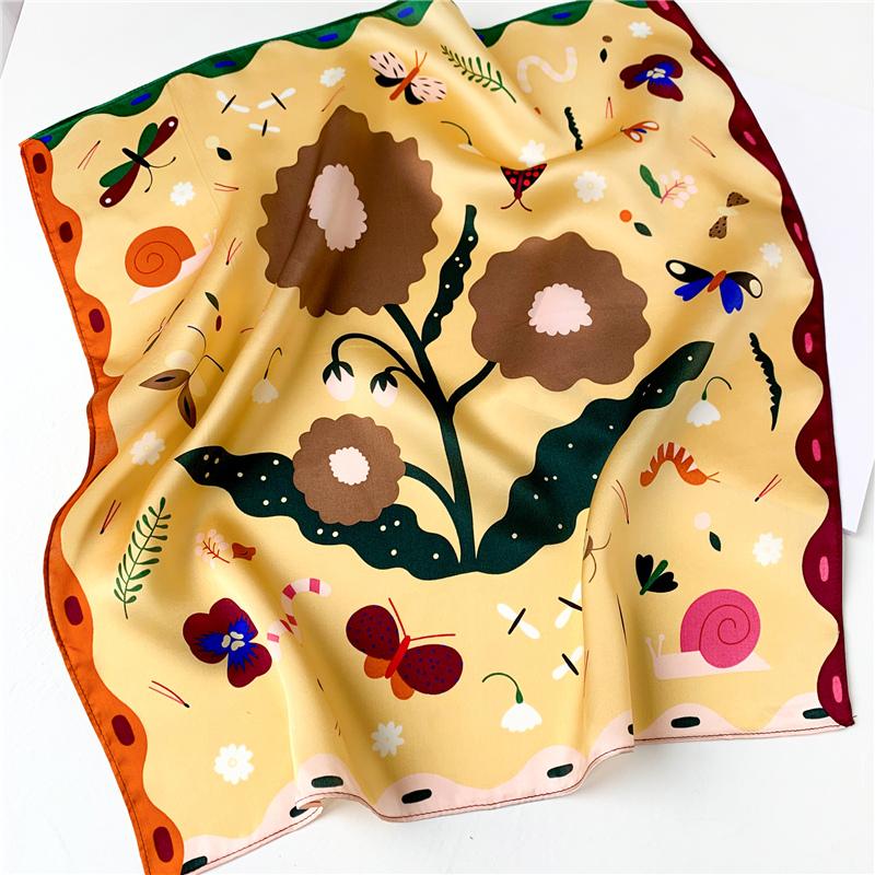 Scarves Real Silk Square Scarf For Women Fashion Floral Print Small Neck Spring Hairband Lady Handbag Tie Ribbon Chocker
