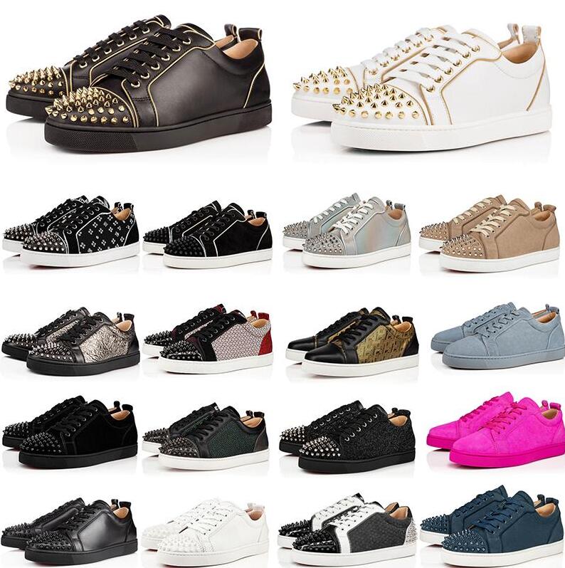 With Box Fashion Low Cut Spikes Flats Shoes Red Bottom For Men and Women Leather Sneakers Party Designer Shoes
