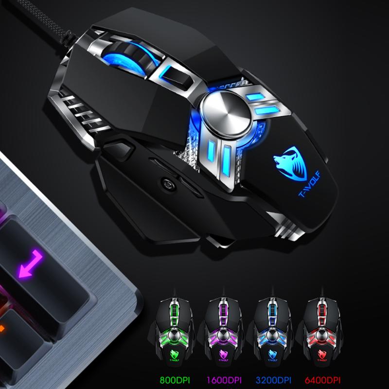 Mice T-WOLF Wired Gaming Mouse V10 Ergonomic Programmable With 7 Buttons 4 Backlight Modes Up To 6400 DPI Keyboard For PC Gamers