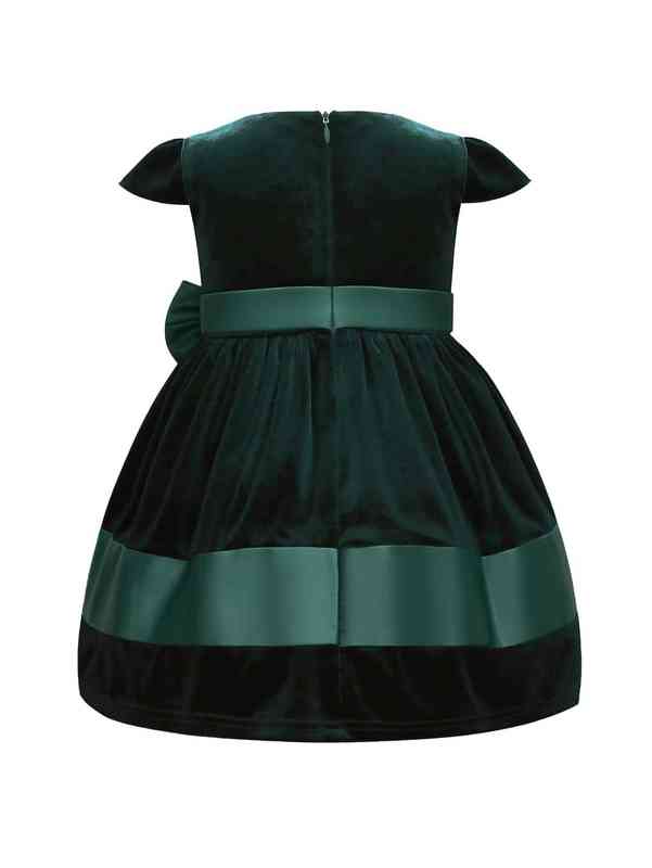 Baby Ruffle Sleeve Big Bow Velvet Gown Dress SHE