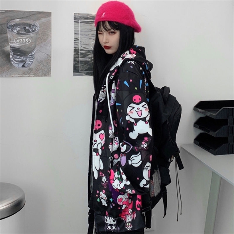 HOUZHOU Kuromi Sweatshirt Autumn Fashion Women Kawaii Anime Hoodie Vintage Long Sleeve Cute Pullover Women Black Pink Ladies Top 201212
