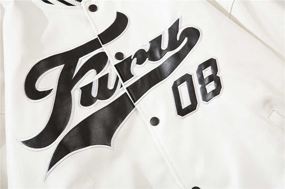 Men's Bomber Jacket Spring PU Leather Fabric Digital Letters Printed High Street Windbreaker Single Breasted Coat Clothing 210819