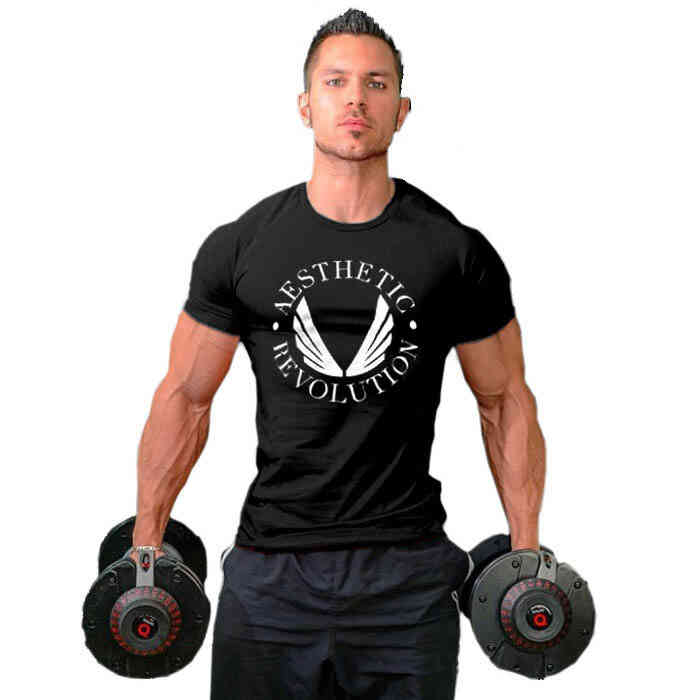 Summer ASRV men's bodybuilding T-shirt elastic short sleeve, Old blue white
