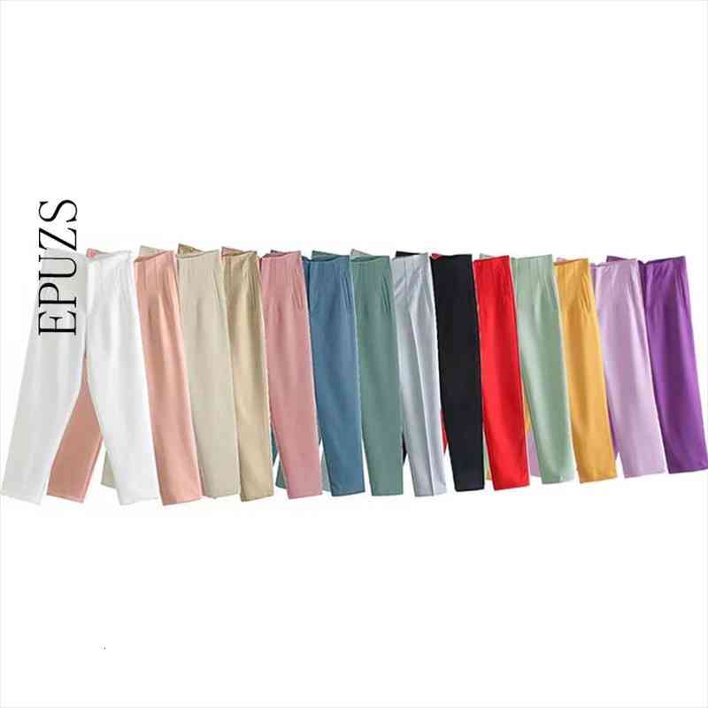 13 Colour Za Women Pants Elegant Blue Black Office Pants Casual High Waist Fenale Blue Red Trousers, Black;white