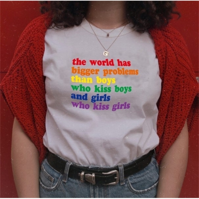 Kuakuayu HJN Rainbow T Shirt Women Tees The World Has Bigger Problems Than Boys Who Kiss Boys Girls T Shirt Graphic Tees T200614
