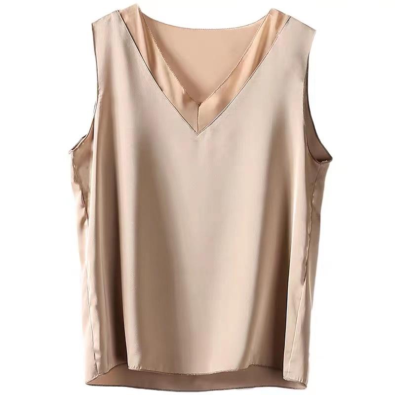 Women's Blouses & Shirts Summer Elegant Tunic Vintage Office Plus Size Satin Silk Blouse Basic Chiffon Tops Shirt Black Champagne 2022