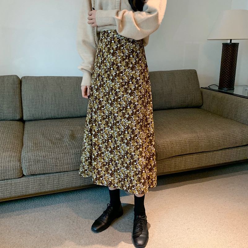 Autumn Print Casual Fashion for Women Spring Summer Elegant Female Vintage ALine Skirt 210306