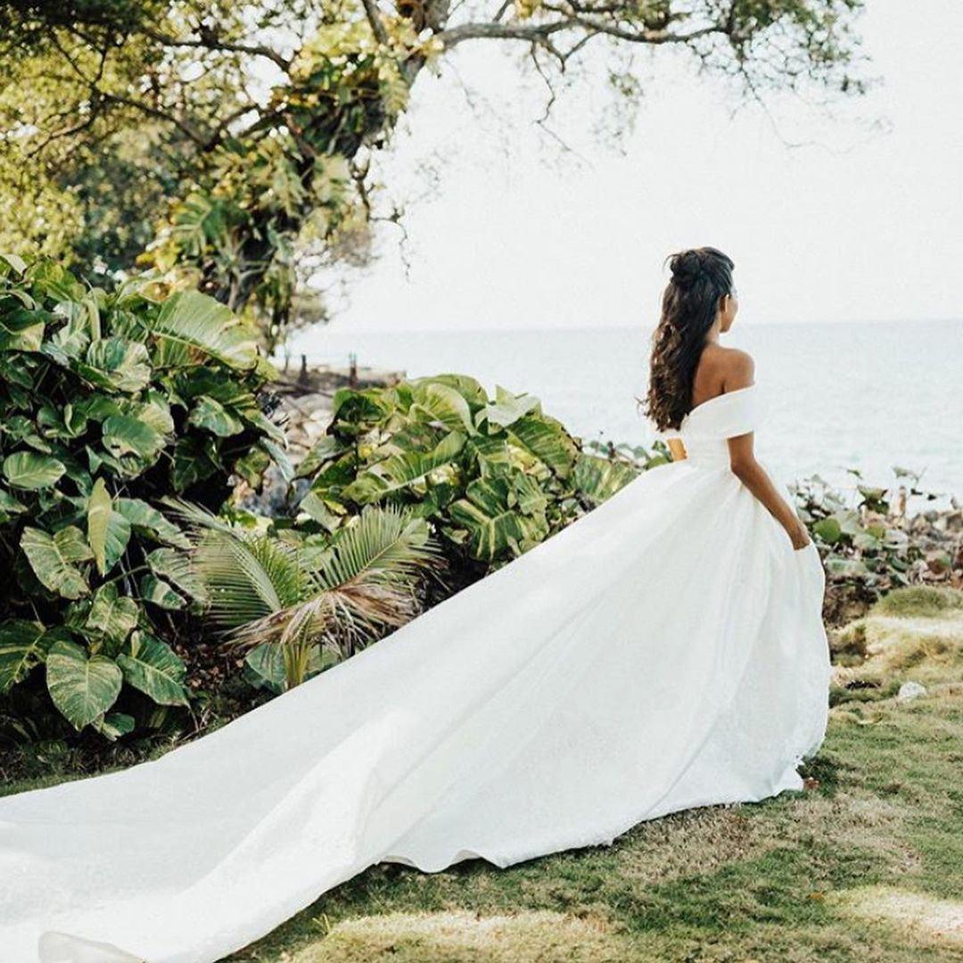 Garden Elegant Country Boho Bohemian A E Wedding Gowns Off Shoulder Pleats Ruched Appliques Court Train Robe De Marriage Bridal Dress Custom Made Ppli