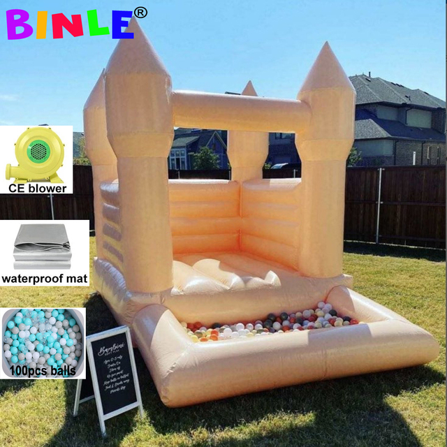 Pastel Mini Toddler Wedding Bounce House Inflatable White Pink Bouncy Castle With Soft Play Ball Pit Pool Jumper For Kids Party 3x3m 10x10ft