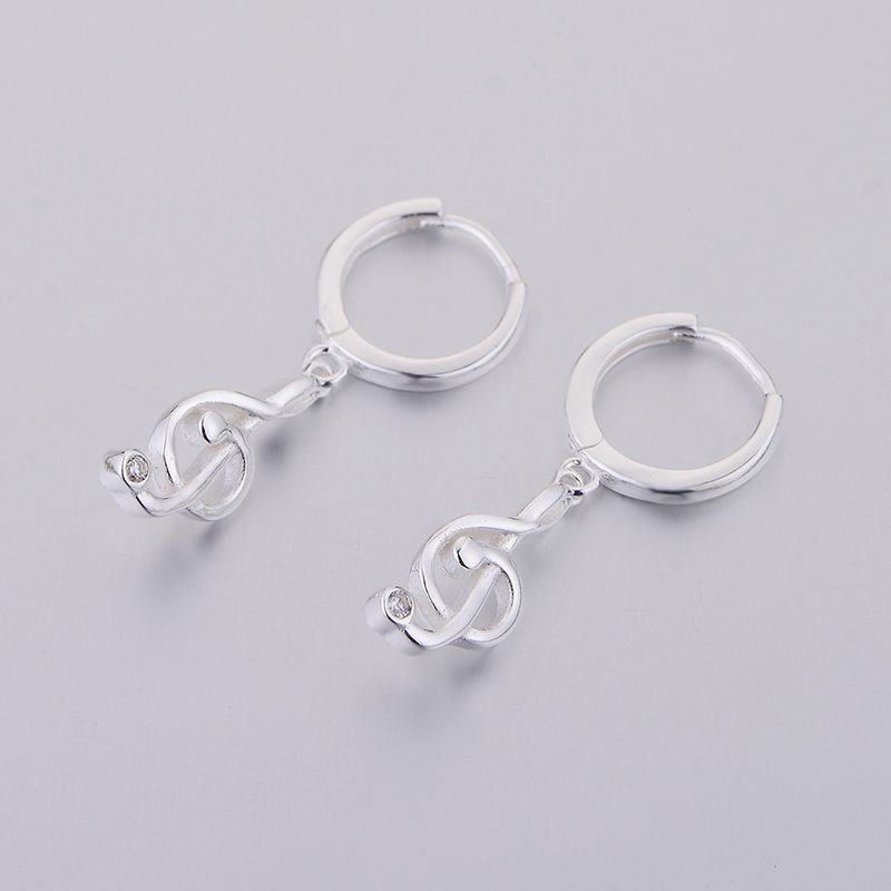 Women Authentic Fashion 925 Sterling Silver Musical Note Dangle Hoop Earrings Girls Simple Silver Earrings Jewelry