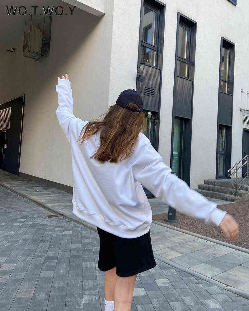 WOTWOY Elastic Waist Casual Sweatshirt Women 2 Pieces Matching Pants Sets Autumn Winter Loose Tracksuits Female Solid Pullovers 211108