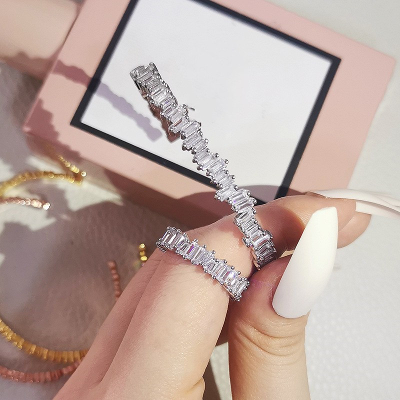 Designer Brand Wedding Rings Luxury Jewelry Set 925 Sterling Silver T Princess Cut White Topaz CZ Diamond Promise Women Engagement Bangle Ring Gift Si