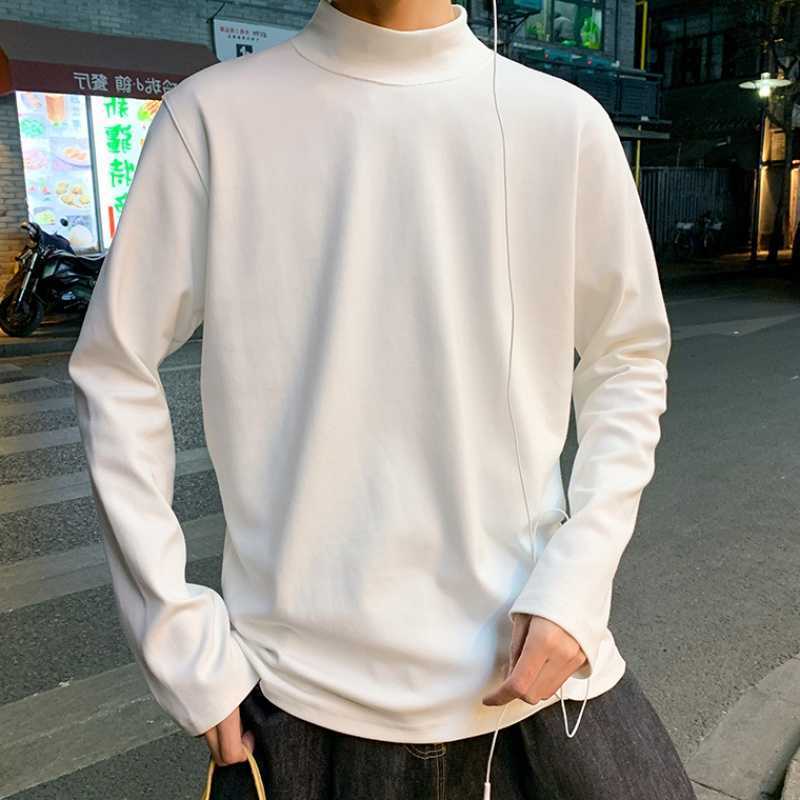Autumn winter super high neck long sleeve T-shirt men's loose round neck bottom 210623