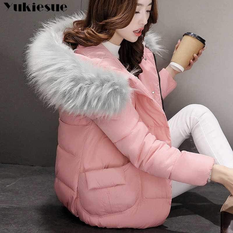 autumn and winter women's Korean fashion big hair collar cotton clothing short coat jacket women 210608