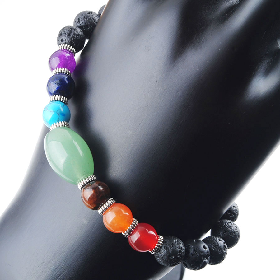 WOJIAER 7 Chakras Reiki Volcano Gem Stone Beads Strand Bracelet Jewelry Yoga Meditation For Women Bracelets K3282