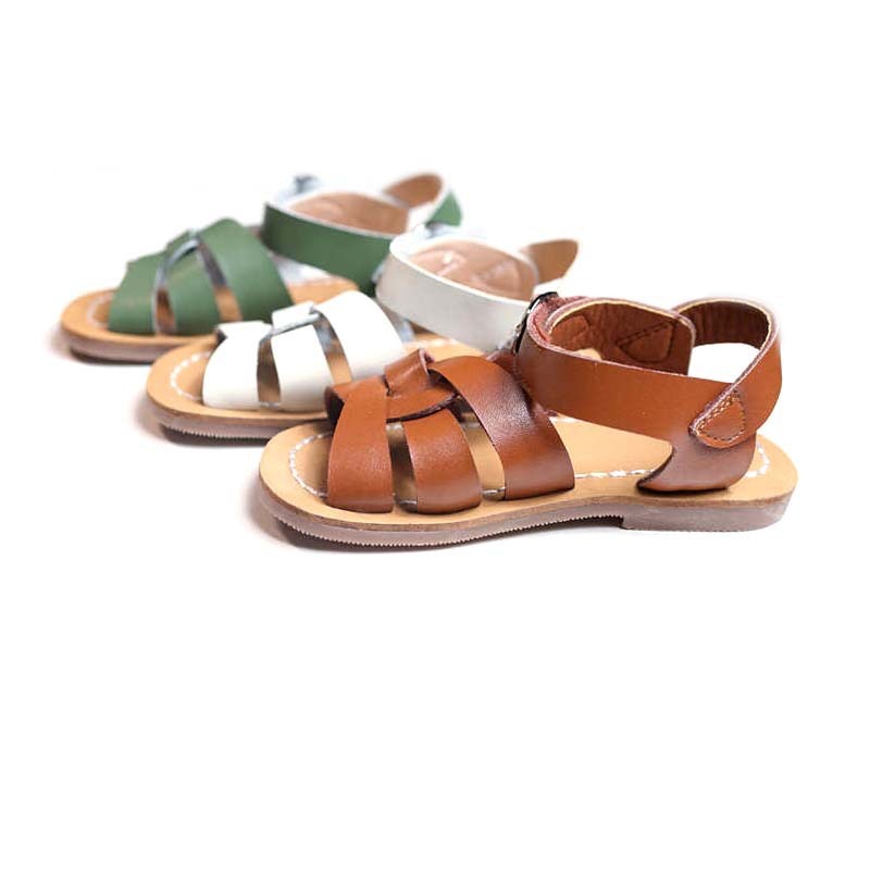 Cowhide Children's sandals High-grade Genuine Leather Girls Beach saltwater sandals Non-slip Sole Boys shoes 6T 210226