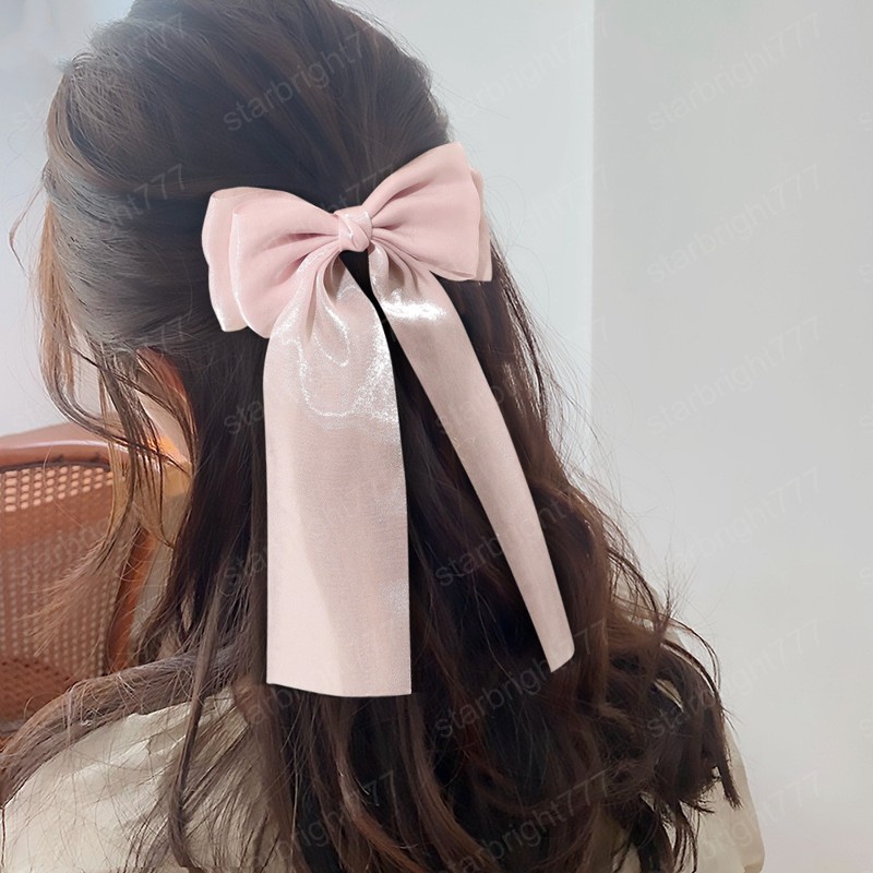 Fashion Bowknot Hairclip For Woman Bright Silk Yarn Streamers Vintage Hair Rope Hairpin Female Hair Scrunchies Hair Accessories