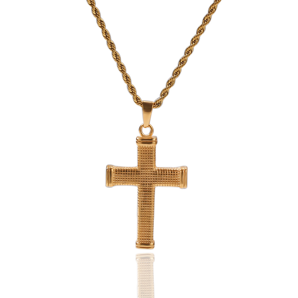 Hip Hop Stainless Steel Pendant Necklace Shining 18K Real Gold Plated Religious Jewelry Party Gift for Men