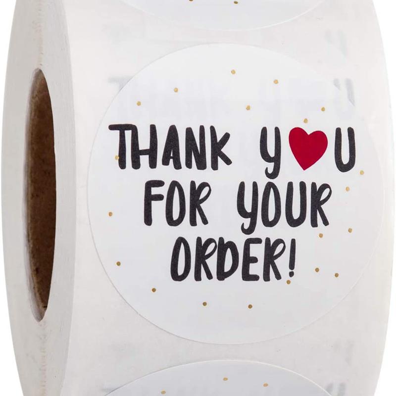 1000Pcs Round Thank You for Your Order Sticker Heart Thanks for Shopping Small Shop Local Handmade Sticker White Labels