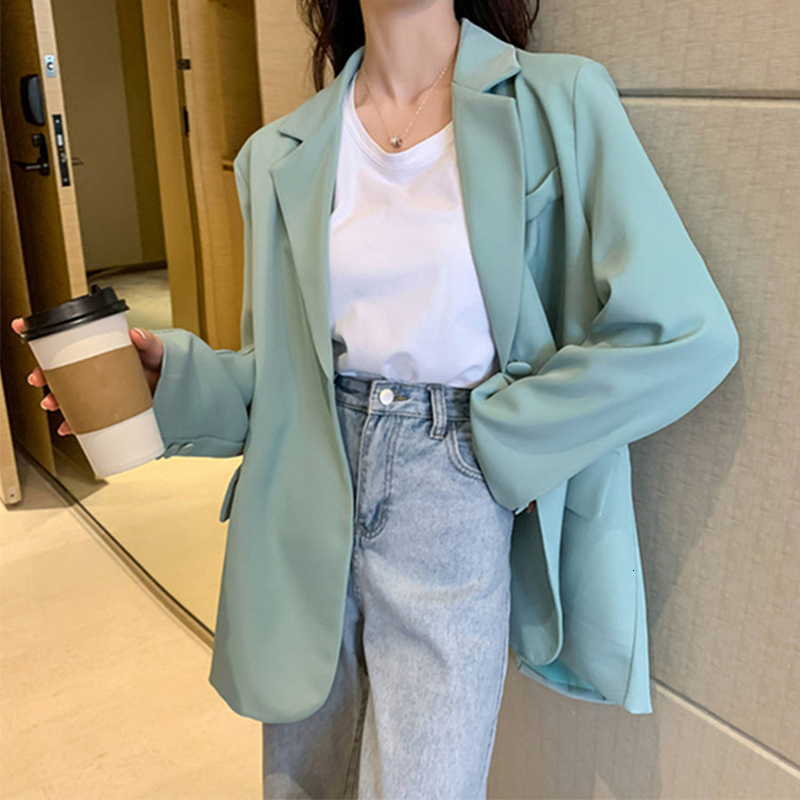 2021 New Summer Autumn Women's Blazers Casual Solid Multi Colors Jackets Notched High Waist Pockets Wild Tops Jk20019 Wy4l