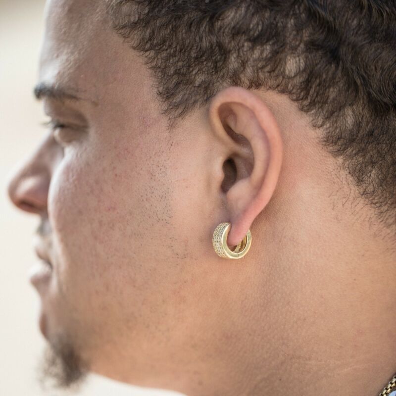 Hiphop Male Hoop Earring Micro pave AAAAA Zircon 925 sterling silver Jewelry Party Wedding Earrings for men Hiphop Jewelry