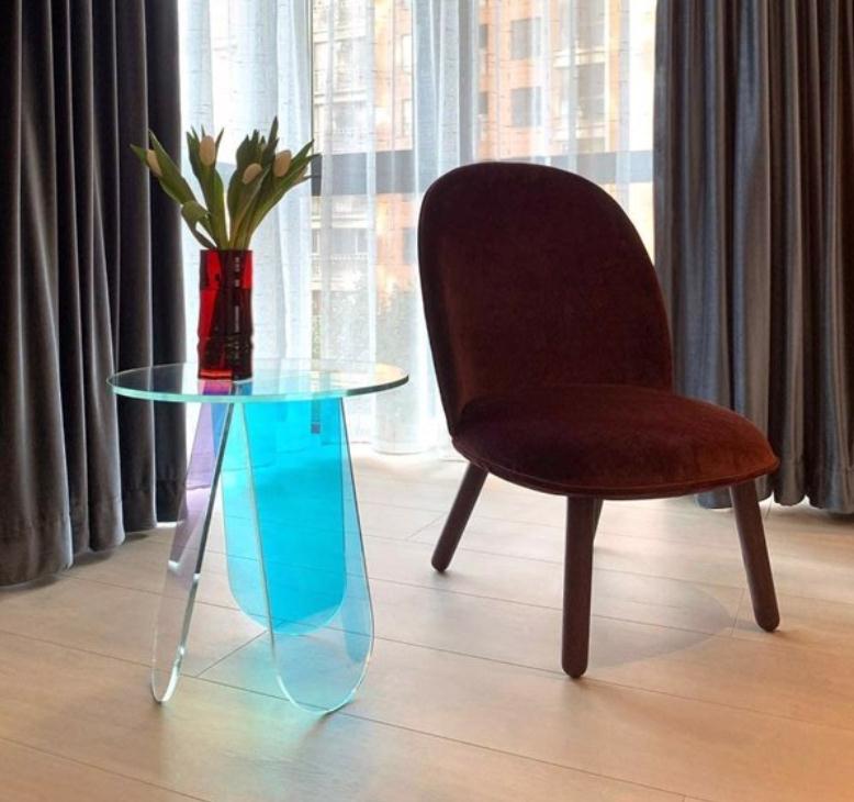 Garden Sets Acrylic Rainbow Color Coffee Table, Iridescent Glass End Round Side Table Modern Accent TV for Living Bed Room Decoration