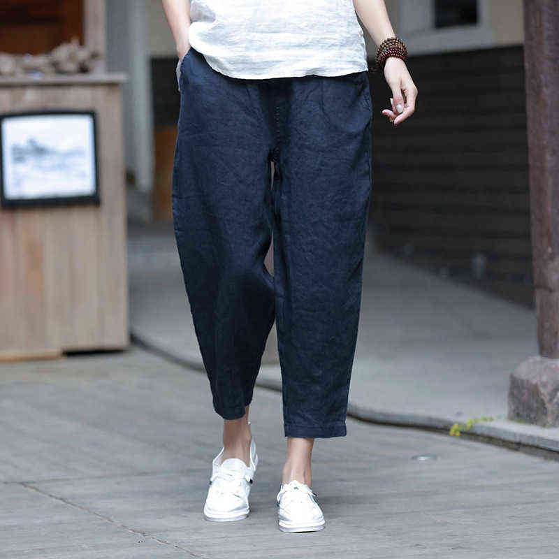 Johnature Style Casual Loose Women Calf-length Pants Spring Summer Fashion Solid Cotton Linen 211115