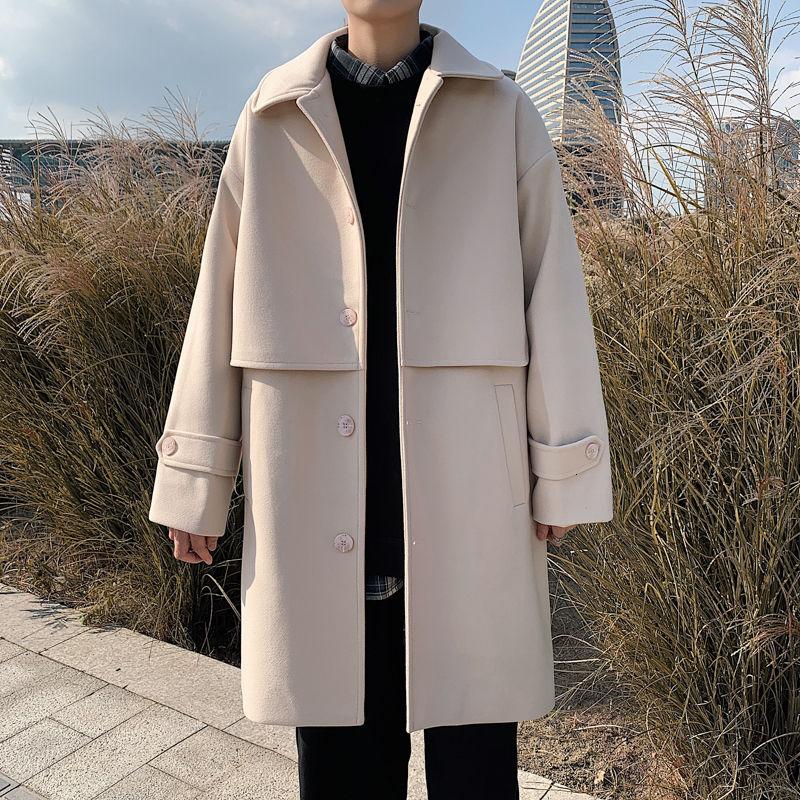 Men's Wool & Blends Winter Plus Velvet Woolen Coat Warm Fashion Casual Long Men Korean Oversize Mens Overcoat