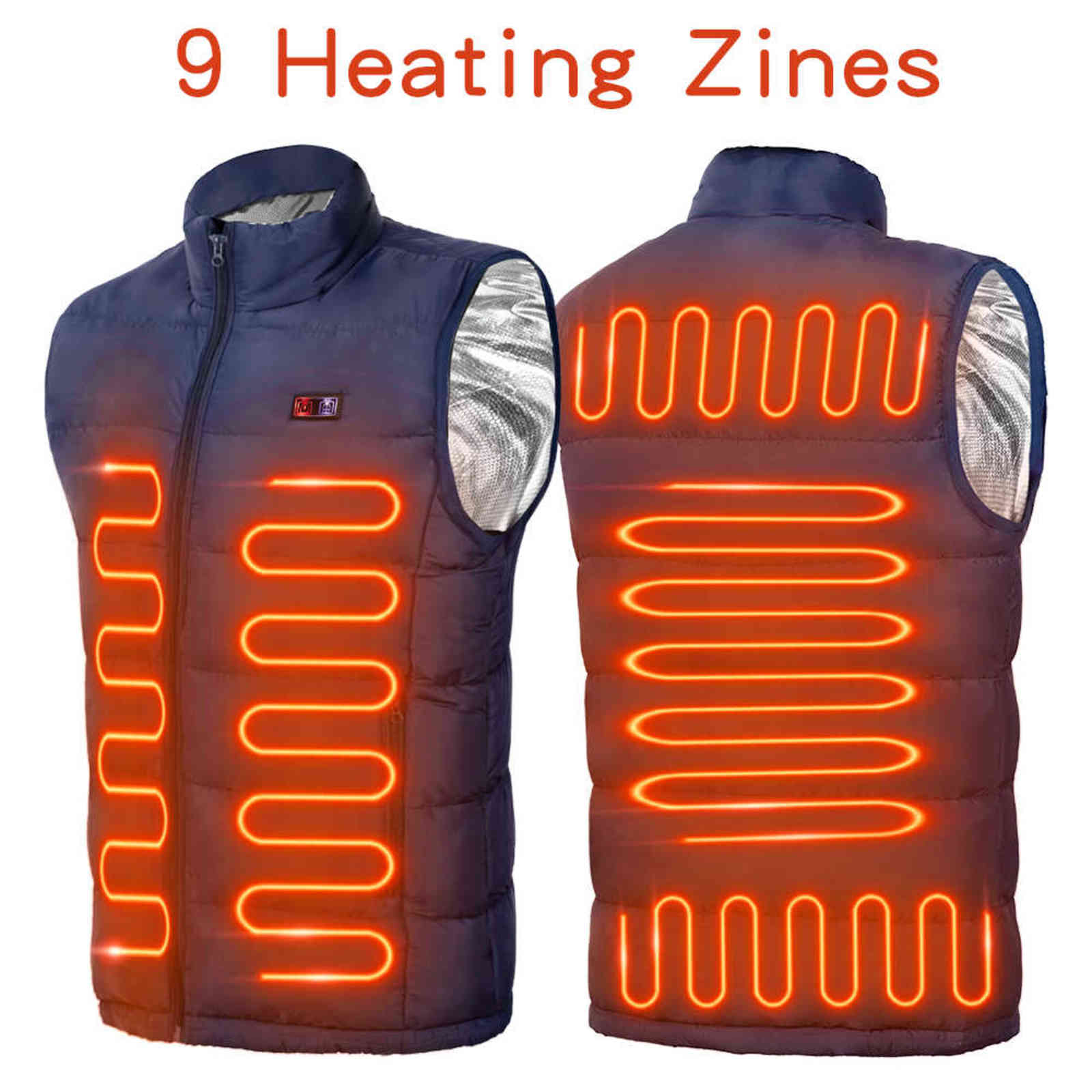Double switch 9 Places Heated Vest Men Usb Heated Jacket Heating Vest Thermal Clothing Hunting Vest Winter Fashion Heat Jacket 211119