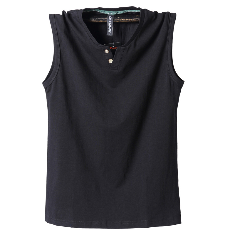 Pure Cotton Classic Tank Tops Men Sleeveless Tank Shirt Solid Color V-Neck Tees All-match Tees Button Sweatshirts Tank Men 5XL 210308