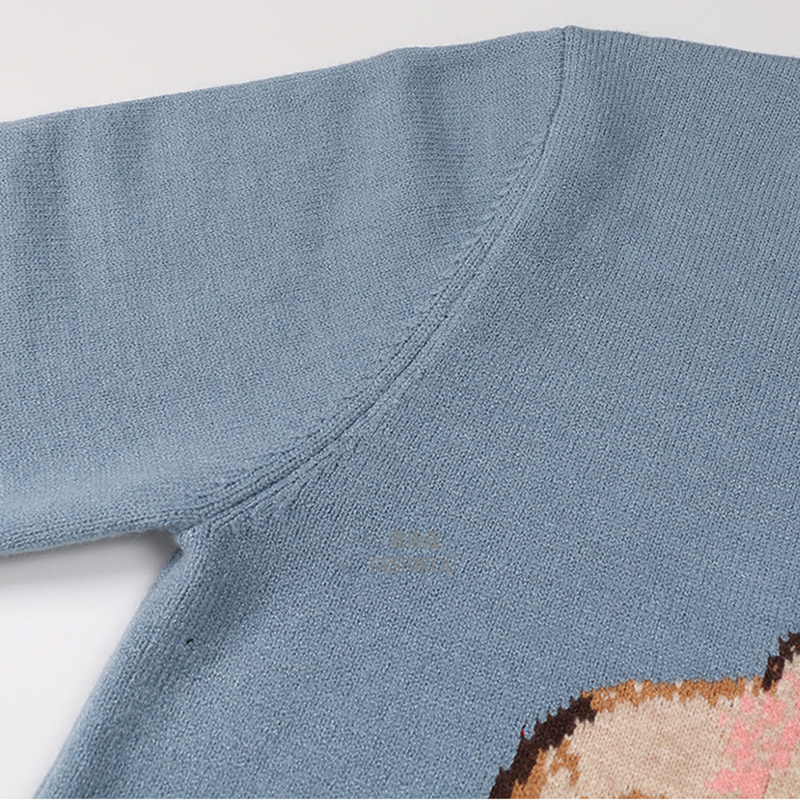 2021 New Runway Jacquard Knitted Pullover Blue Cute Pig Pattern Sweet Fashion Jumper C-075 210218