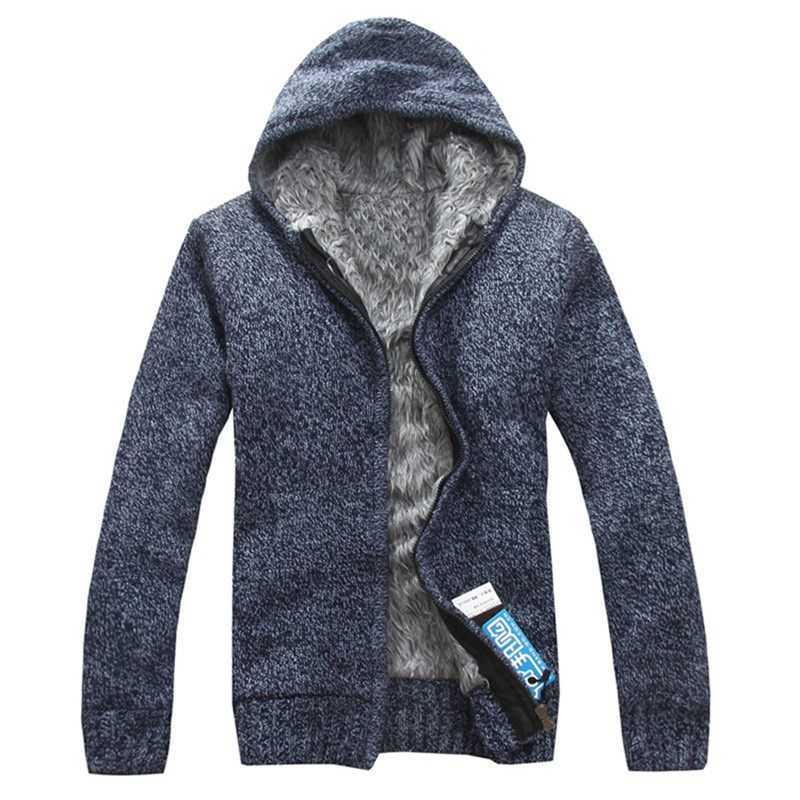 Autumn Winter Men's Thick Sweatercoat Collar Zipper Sweater Coat Outerwear Winter Fleece Cashmere Liner SweatersTurn-down Collar 210820
