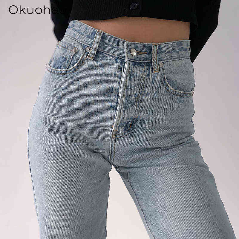 High Waist Loose Jeans For Women Comfortable Fashion Casual Straight Leg Baggy Pants Mom Jeans Washed Boyfriend Jeans 211112