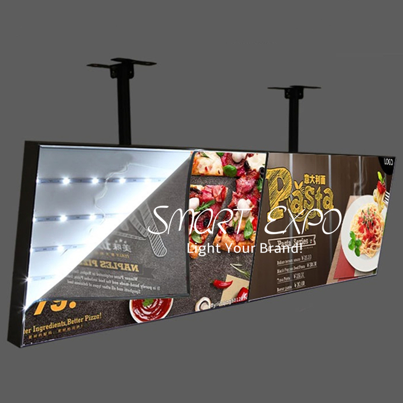 Fast Food Store Overhead Menu Board Advertising Display H60*W200cm for Wall or Ceiling Hang with Custom Print Graphic Wooden Case Pack