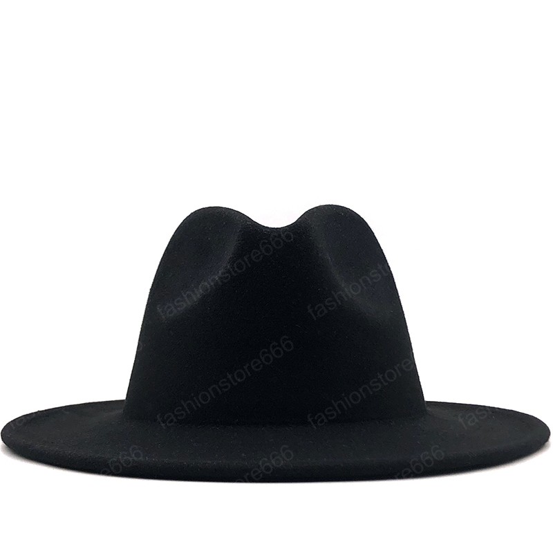 Big Size Outer black Inner Army green Wool Felt Jazz Fedora Hats with Thin Belt Buckle Men Wide Brim Panama Trilby Cap